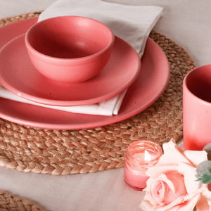 pink ceramic dinner set
