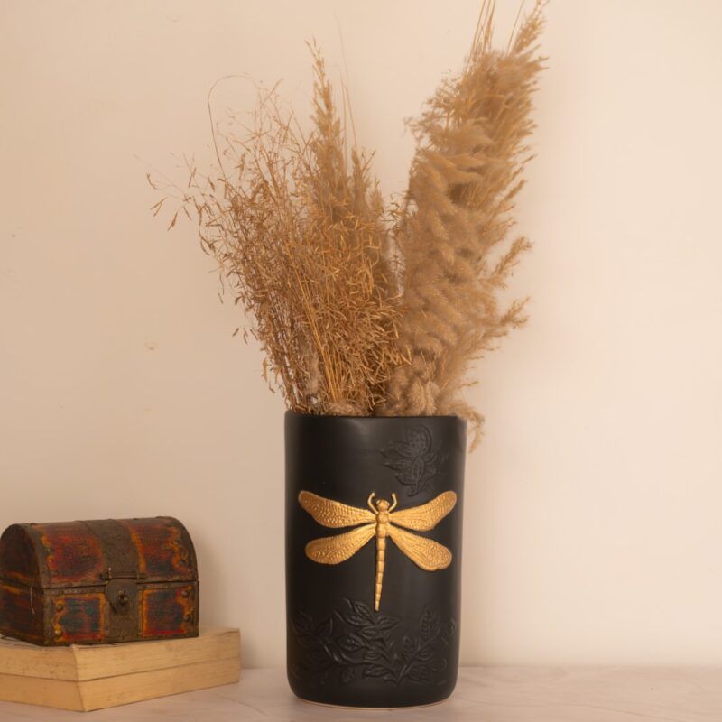 matte black dragonfly vase