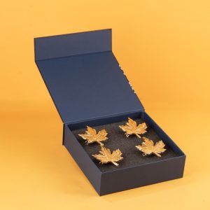 maple leaf napkin ring gold set of 4 gift box