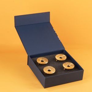 lotus leaf napkin ring gold set of 4 gift box