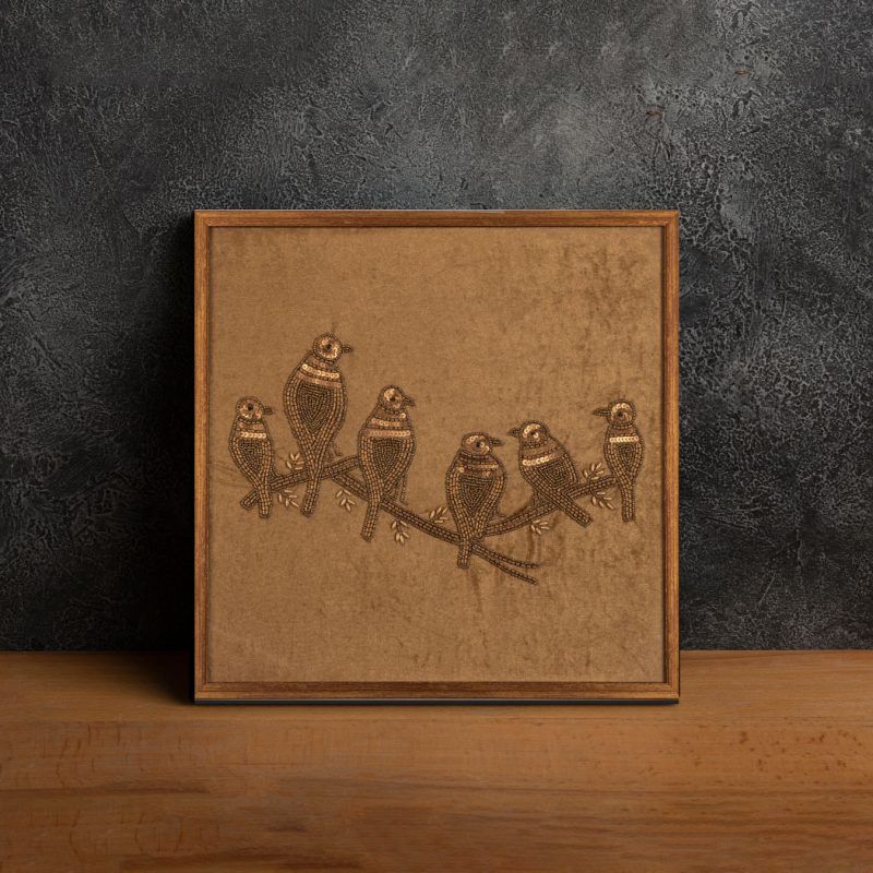 framed wall art - birds on a perch - earthy brown