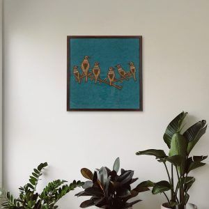 framed wall art - birds on a perch - teal blue