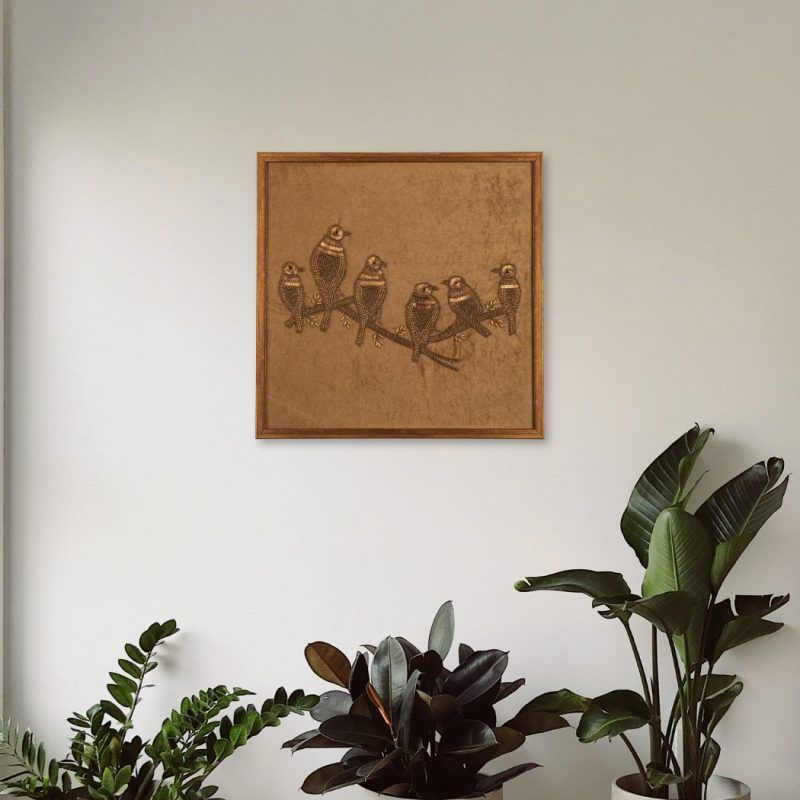 framed wall art - birds on a perch - earthy brown