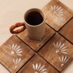 wooden coaster with mother of pearl inlay