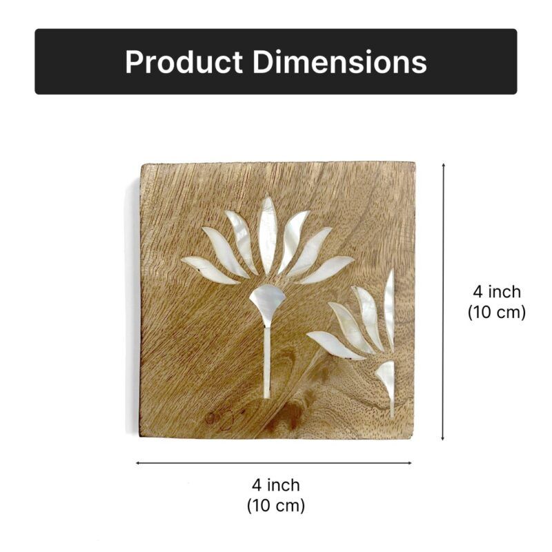 wooden coaster with mother of pearl inlay white bg