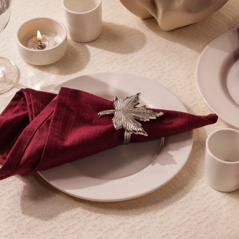 maple leaf metal napkin ring silver