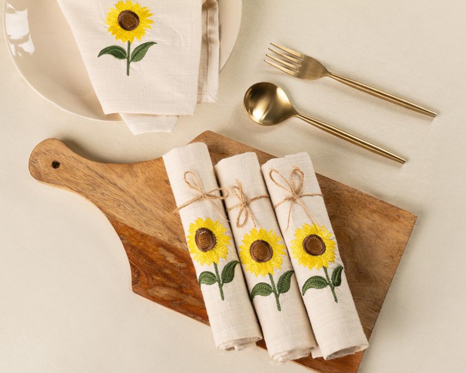 embroidered cotton slub table napkins