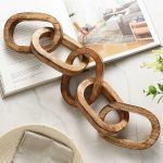 Handcrafted wooden chain decor, 5-link natural finish, home accessory.