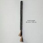 60-inch farmhouse wooden bead garland with jute tassels in black finish, wall display.