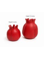 Size comparison of the ravishing red handmade terracotta pomegranate showpieces by Glimpse Homes, displaying the 5-inch and 7.5-inch height variations side by side.