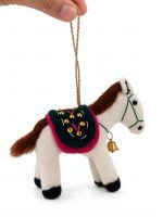 Felt horse toy ornament with sequin saddle and gold bell, Glimpse Homes kids room decor
