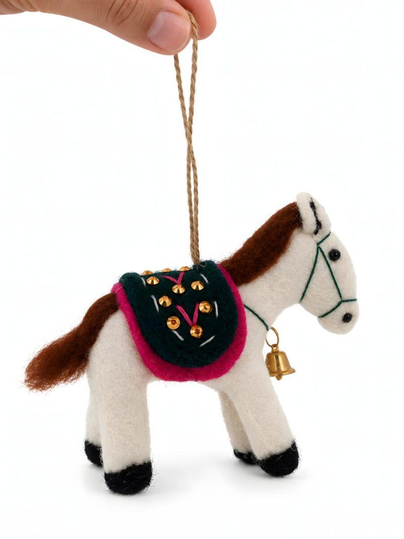 Felt horse toy ornament with sequin saddle and gold bell, Glimpse Homes kids room decor