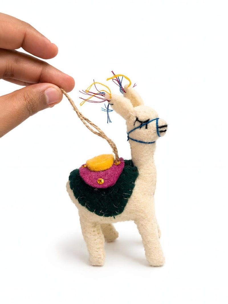 Felt llama nursery ornament with jute hanging string, Glimpse Homes kids decor