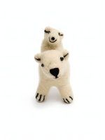 Front view of felt polar bear and cub ornament with embroidered faces, kids room decor