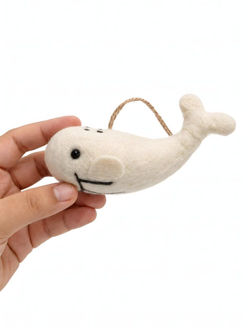 Felt whale toy ornament with soft cream finish, Glimpse Homes kids room decor