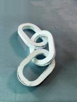 Glimpse Homes 3 knot chain link decor sculpture in vintage white distressed finish, wooden interlocking chain home accent.