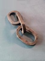 Glimpse Homes 3 knot chain link decor sculpture in natural walnut wood finish, handcrafted interlocking chain home accent.