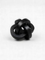 Glimpse Homes small black wooden triple knot decorative accent piece on white background.