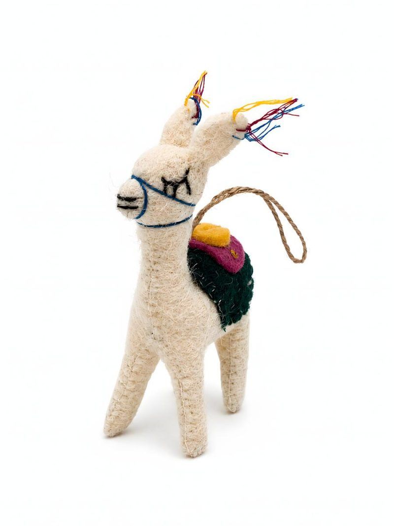 Handmade felt llama ornament with embroidered saddle by Glimpse Homes, kids room decor